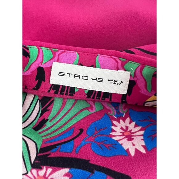 ETRO Silk Floral Print Longline Button-Down Tunic Shirt – Size 42 - Picture 11 of 13